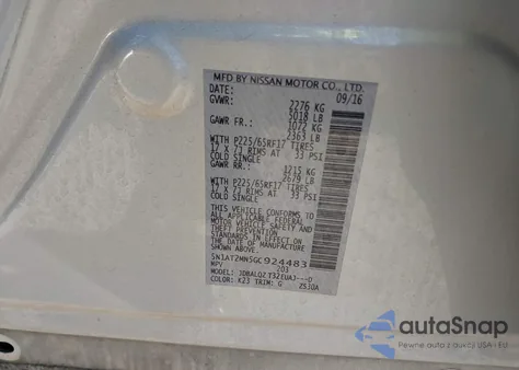 2016 Nissan Rogue Sv z USA, uszkodzony, nr VIN 5N1AT2MN5GC924483